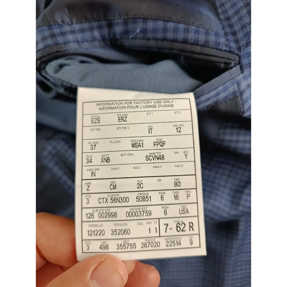 Ermenegildo Zegna Sport Coat Mens 52 Blue Gingham Wool Mila Italy